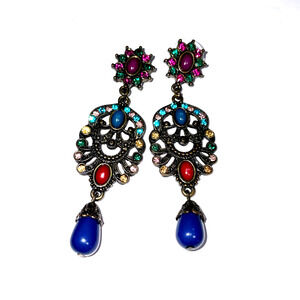 Dangle Earrings Made In India Multi- Colored Stones Boho Bohemian